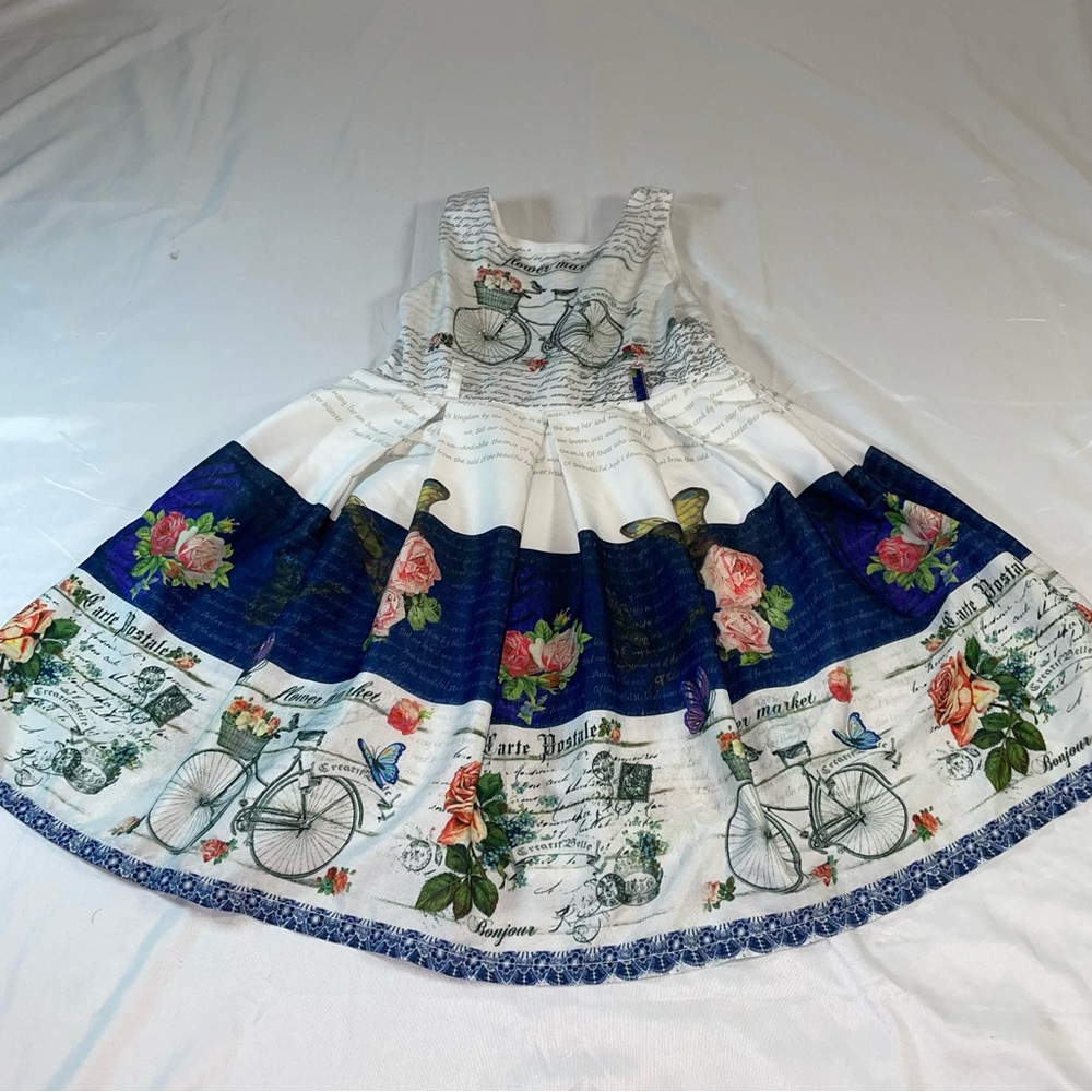 Zoya Blue‎ and White Bicycle Print Kids Dress